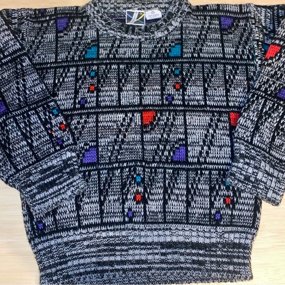 Vintage Electric Kids Boys Grometric Crew Neck Pullover Knit Sweater Size 7 - Picture 5 of 9